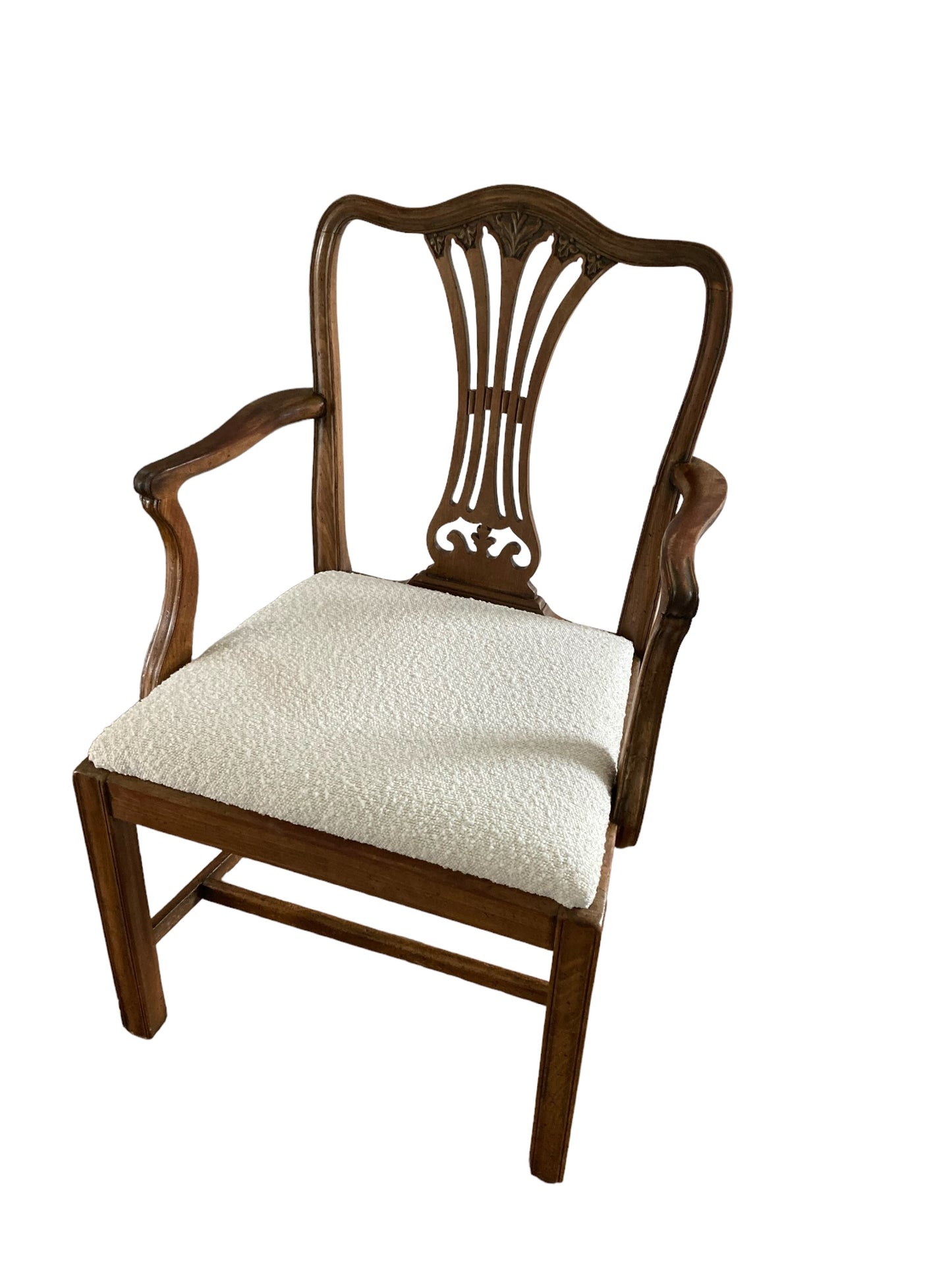 George III Style Armchair in the Manner of Chippendale White Paris Boucle fabric