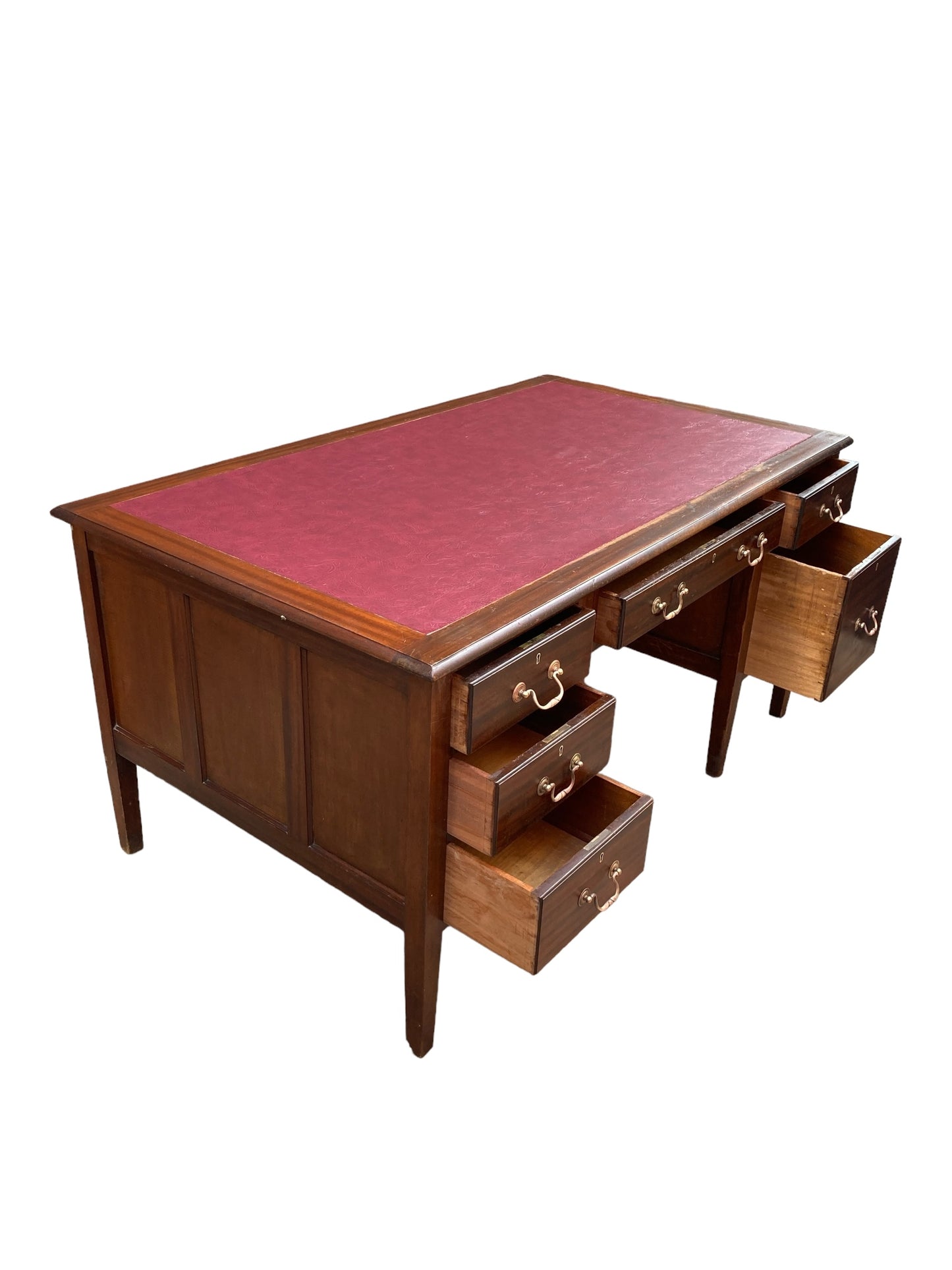 Large Mahogany Victorian Executive Desk, Ox Blood Faux Leather top