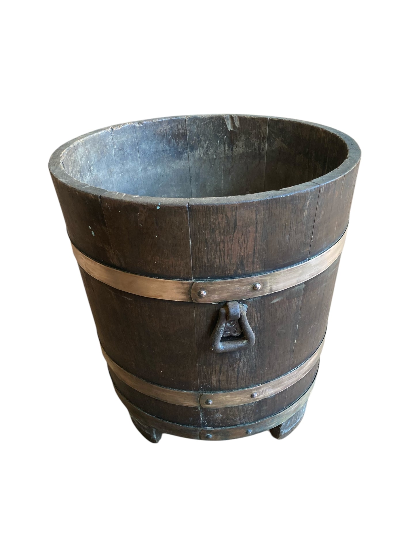 Antique Oak and Brass Ice Bucket or Planter by R A Lister Ltd