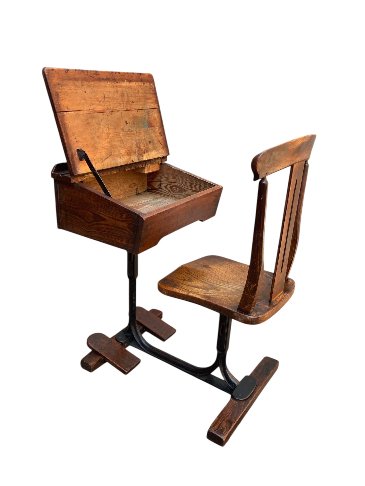 Vintage 1950's Oak Combined school Desk and Chair "George M Hammer & Co London"
