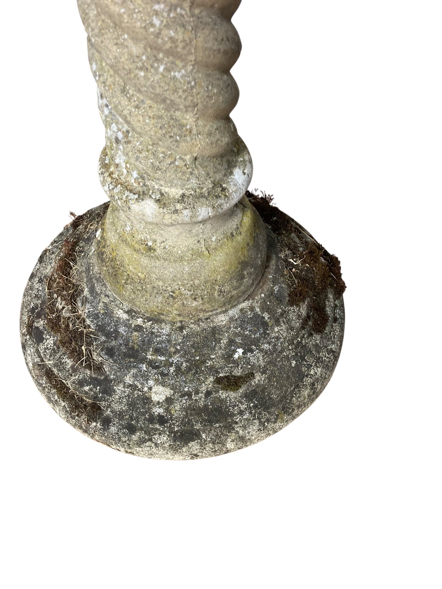 Stone Sundial with Barley Twist Stlyle Column with Natural Patina Inscribed Wording on dial