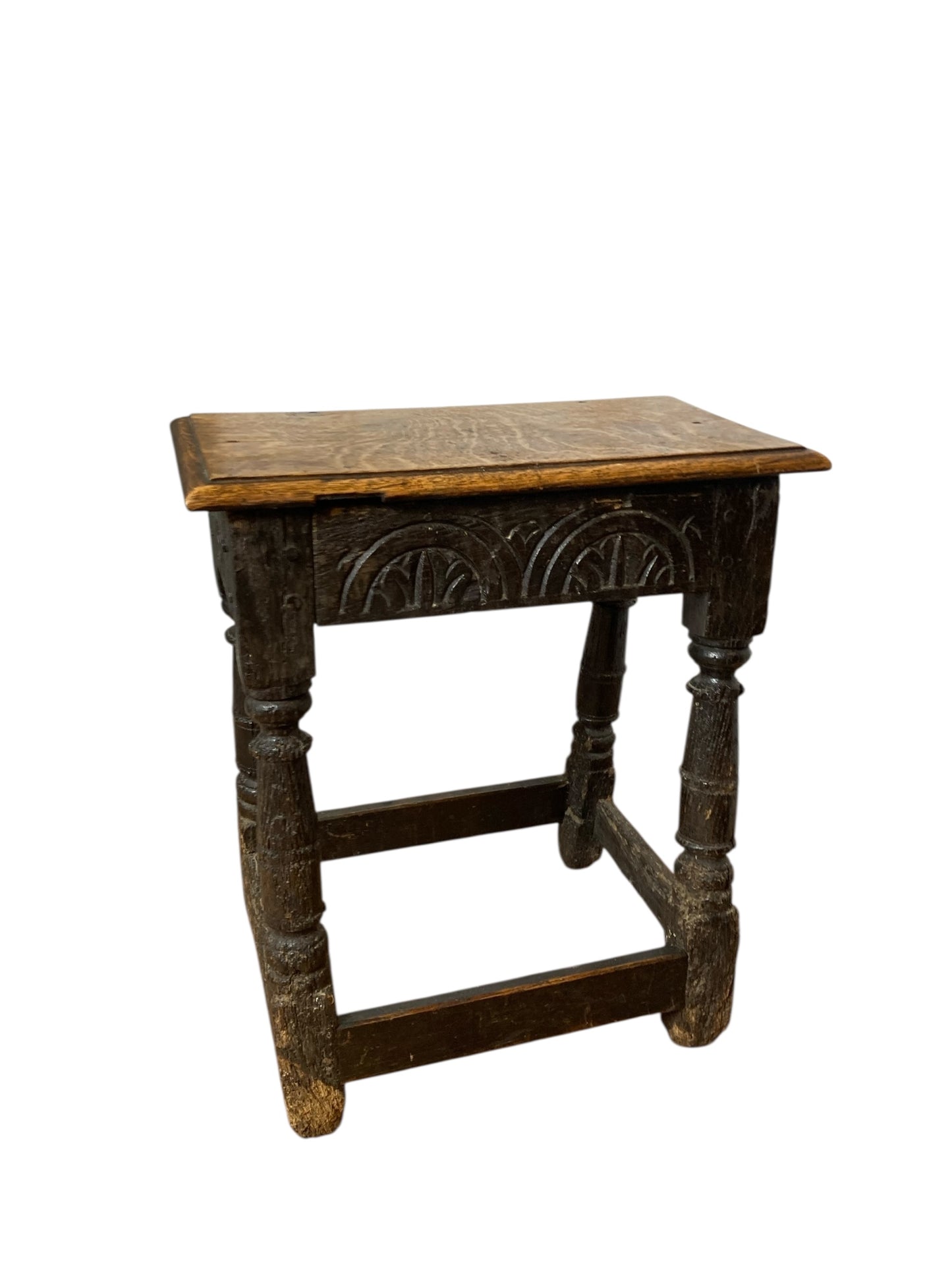 Carved Oak Joined Stool 17th Century Charles II