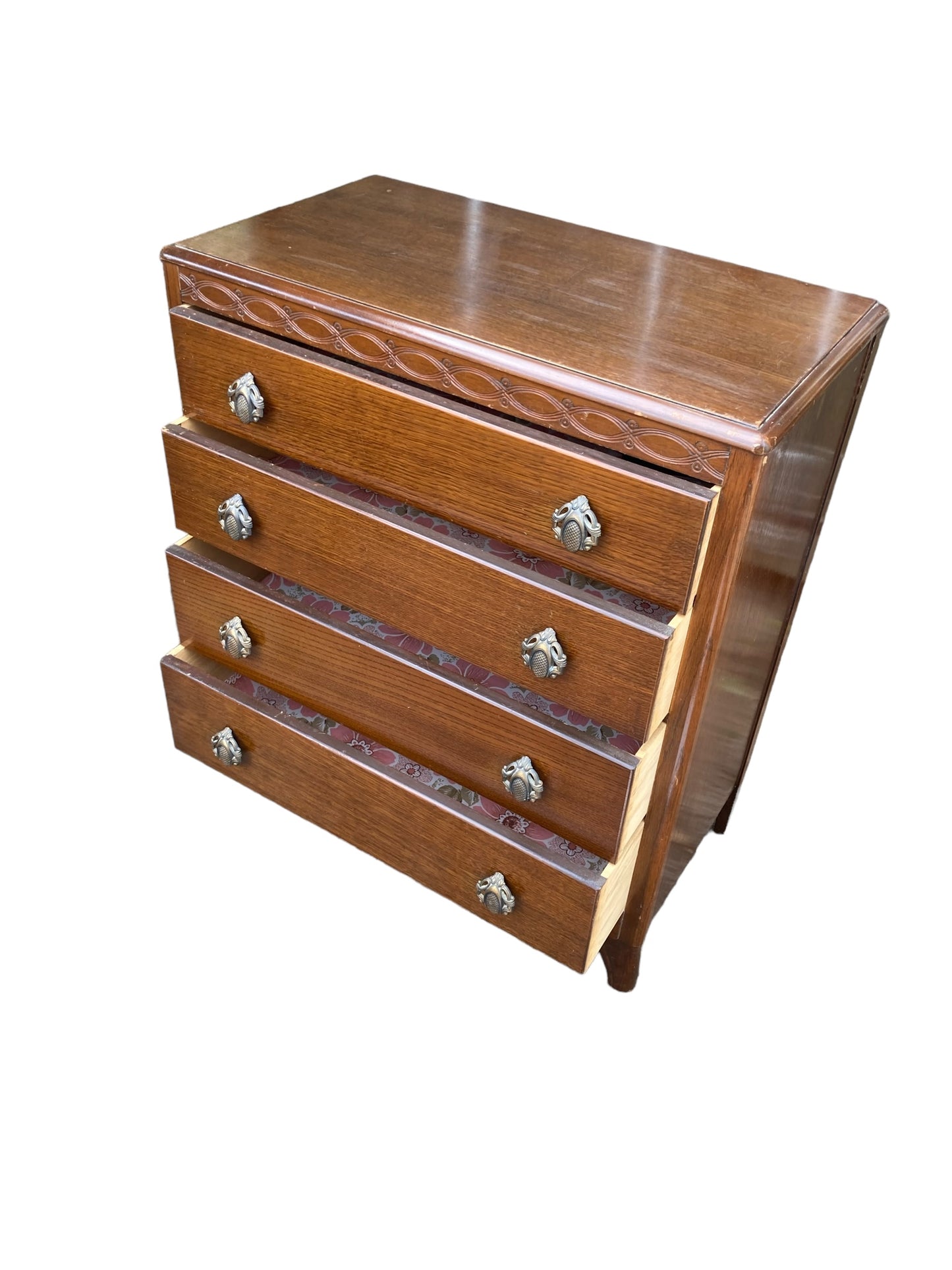 A Mid Century Harris Lebus Style Chest of Drawers Art Deco style handles.