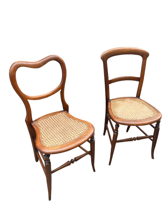 A near pair of Beech framed Victorian side chairs with original Bergere seating