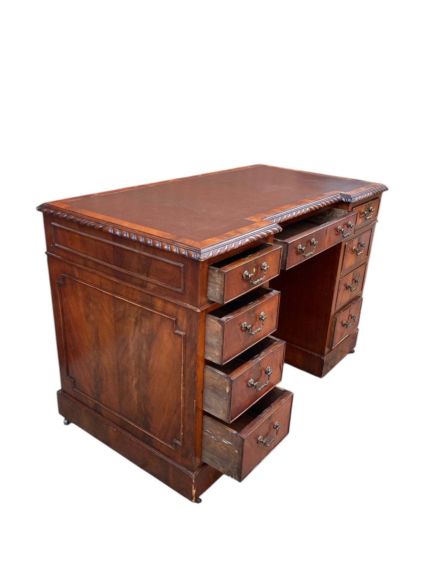 George III Style Mahogany 9 drawer Pedestal Desk.