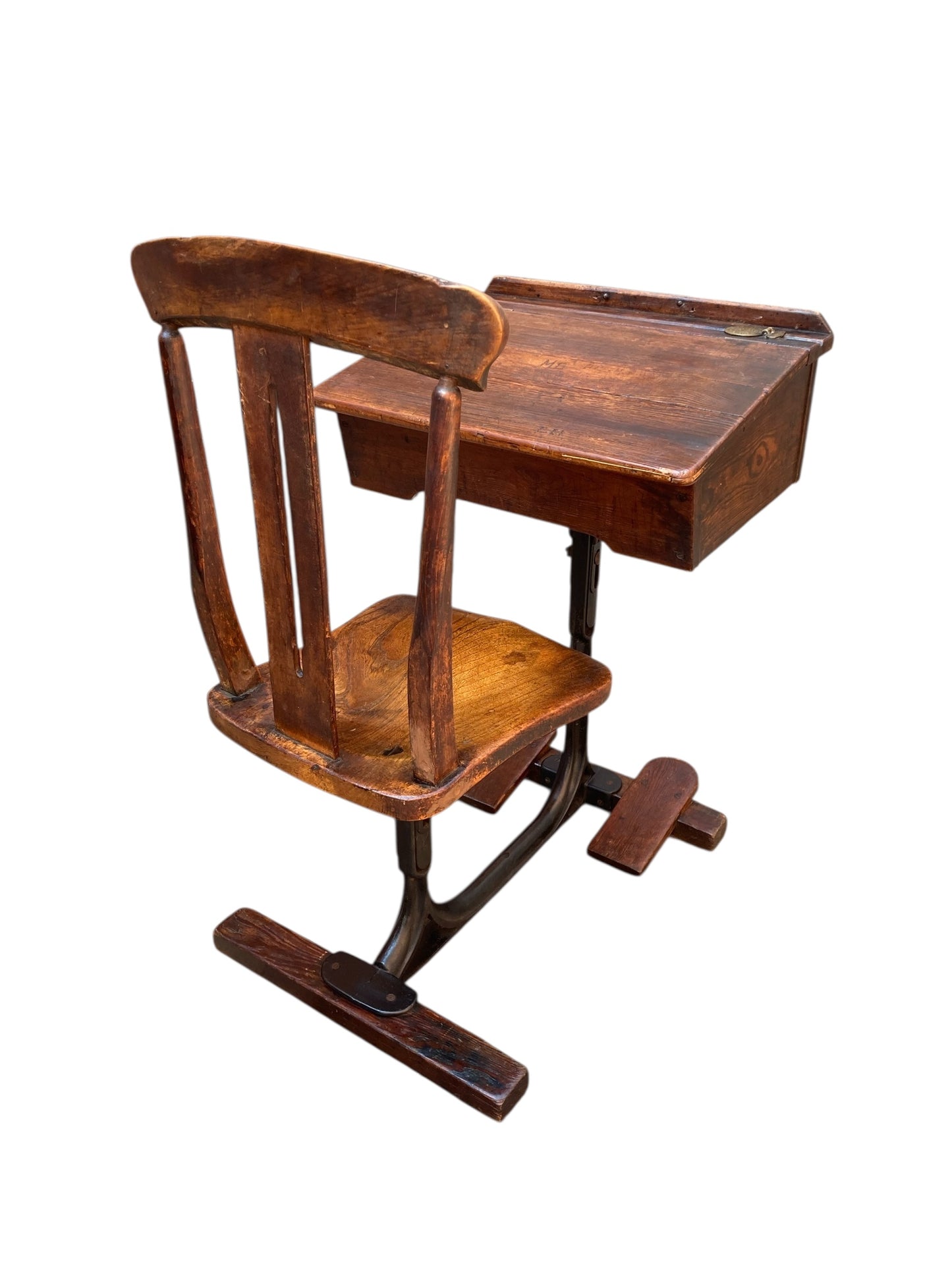 Vintage 1950's Oak Combined school Desk and Chair "George M Hammer & Co London"
