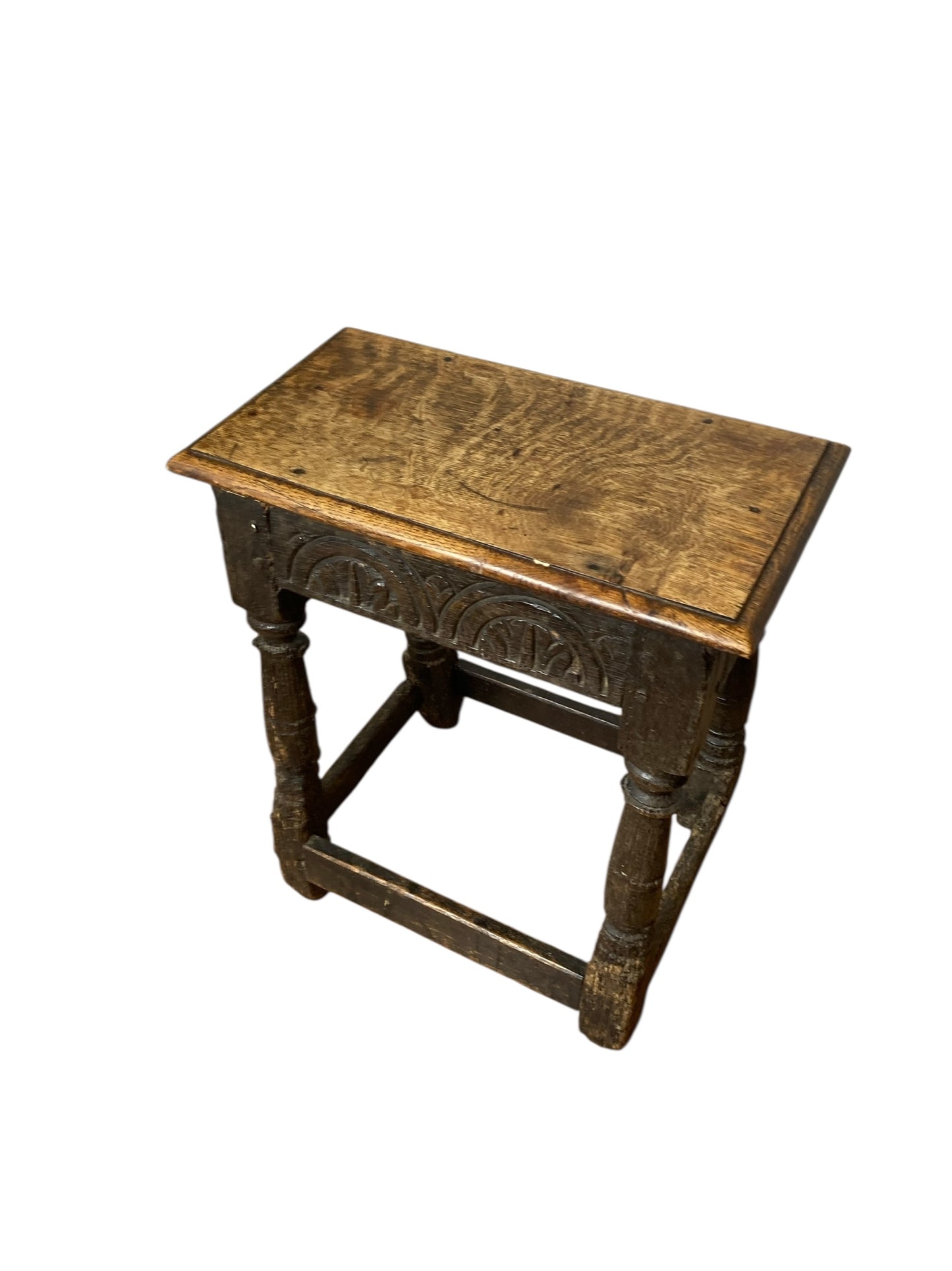 Carved Oak Joined Stool 17th Century Charles II