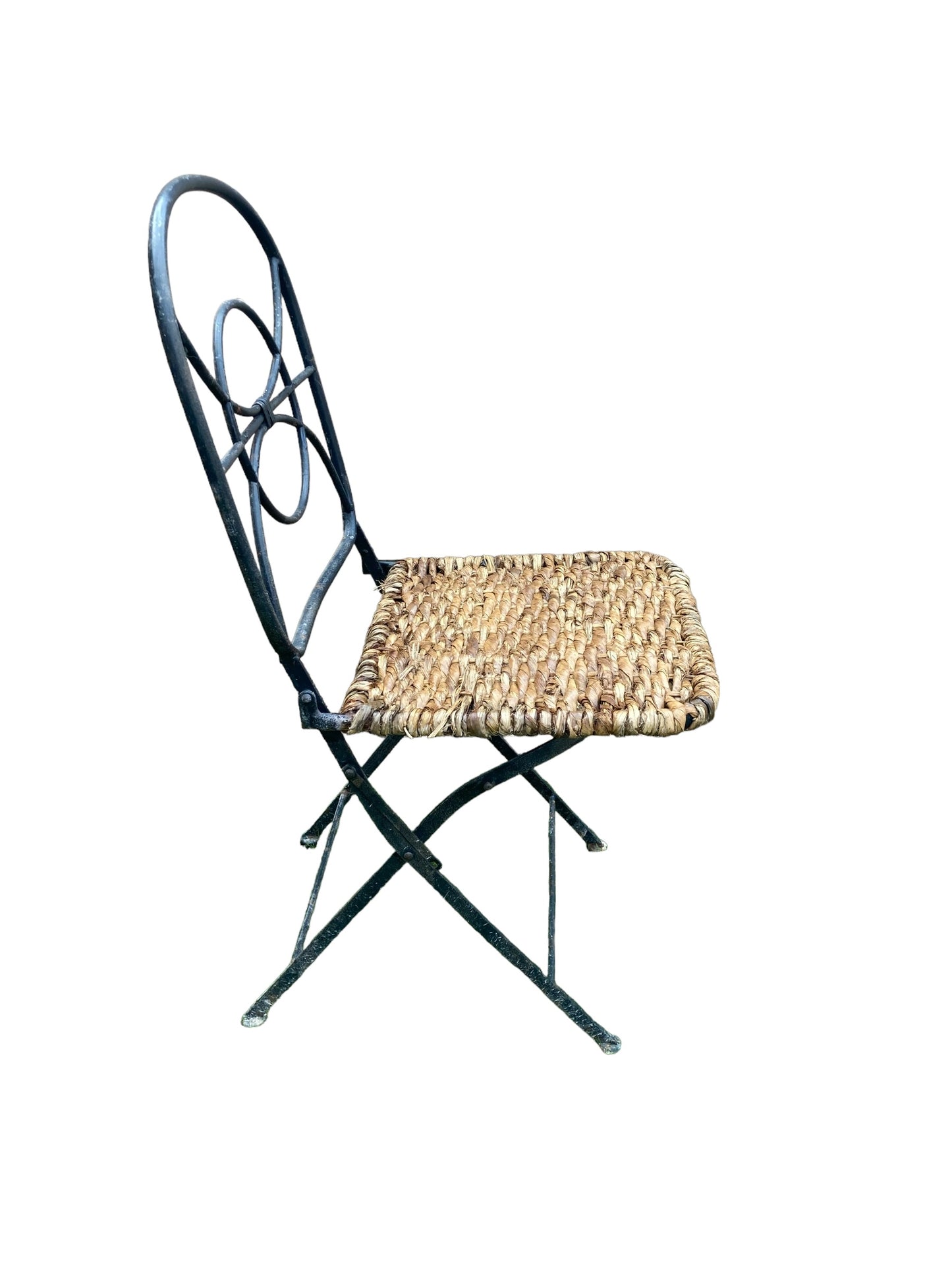 Set of 6 Vintage Folding Wrought Iron and Wicker Garden Chairs