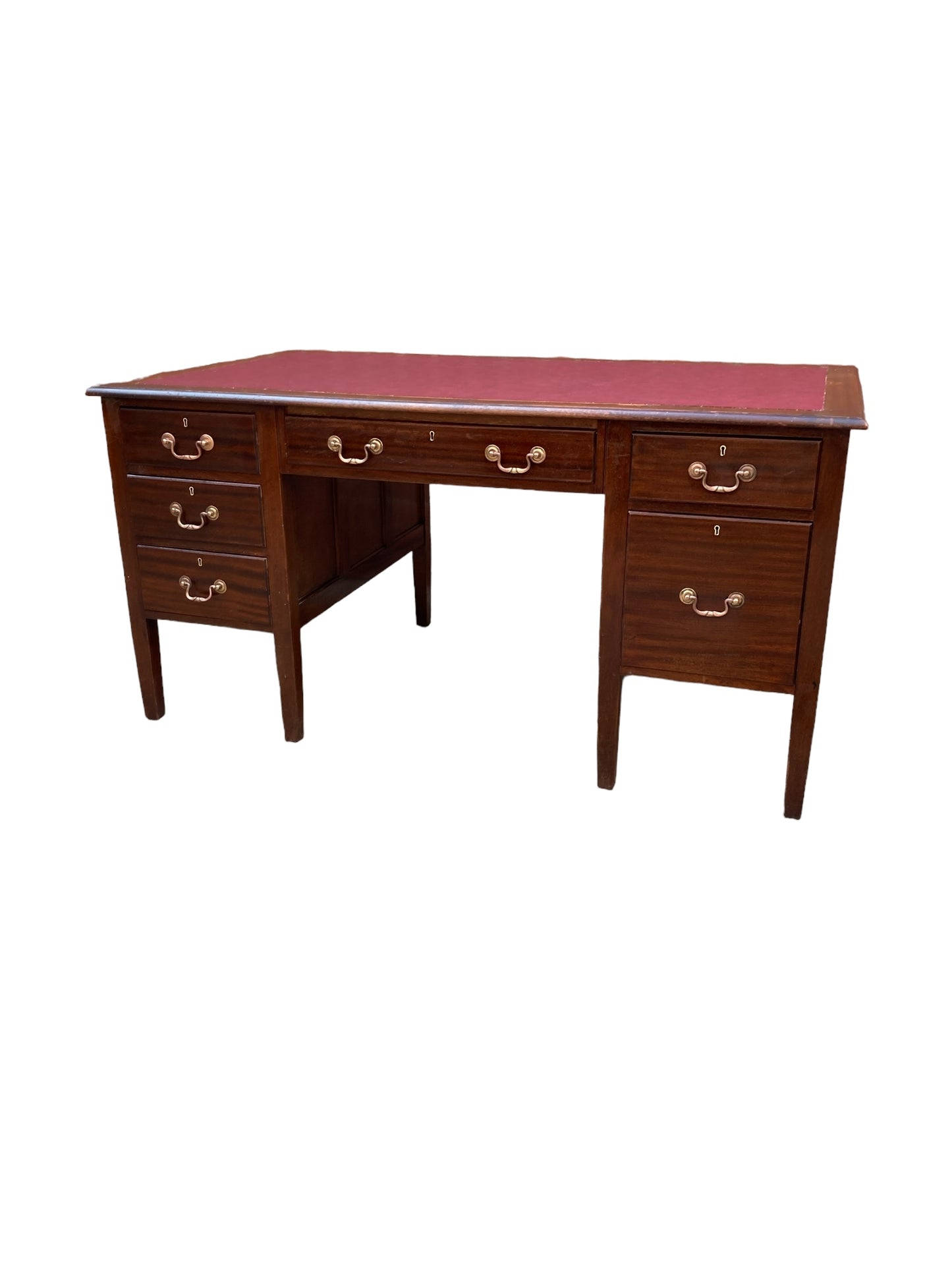 Large Mahogany Victorian Executive Desk, Ox Blood Faux Leather top