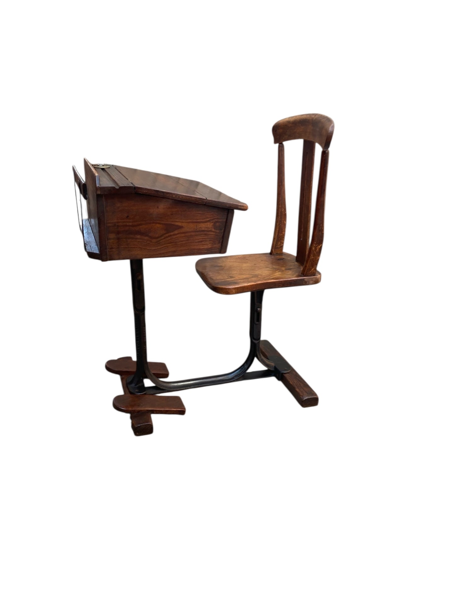 Vintage 1950's Oak Combined school Desk and Chair "George M Hammer & Co London"