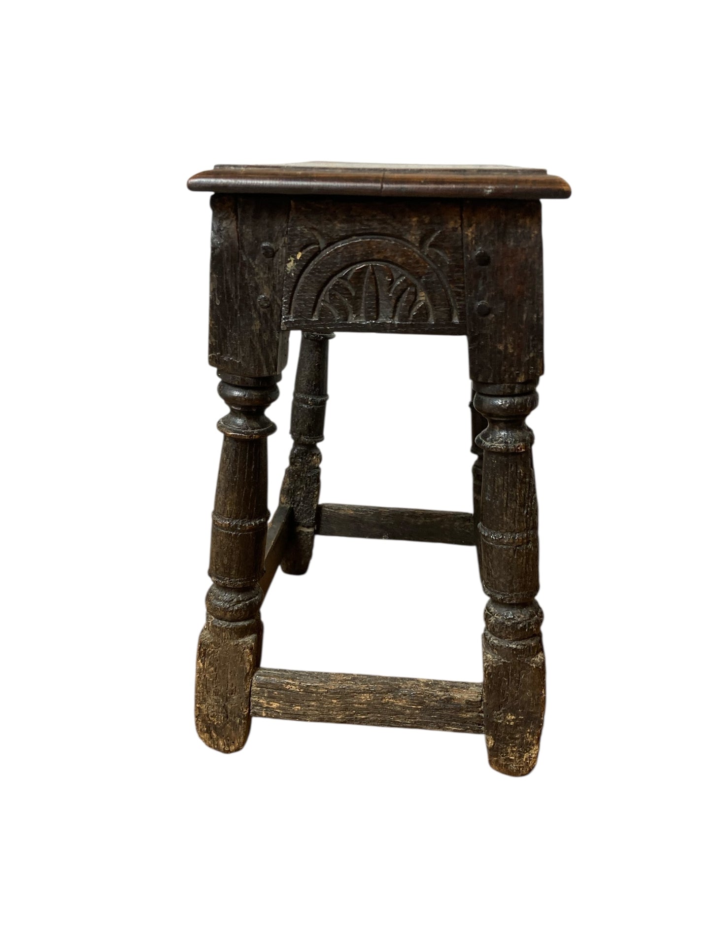 Carved Oak Joined Stool 17th Century Charles II
