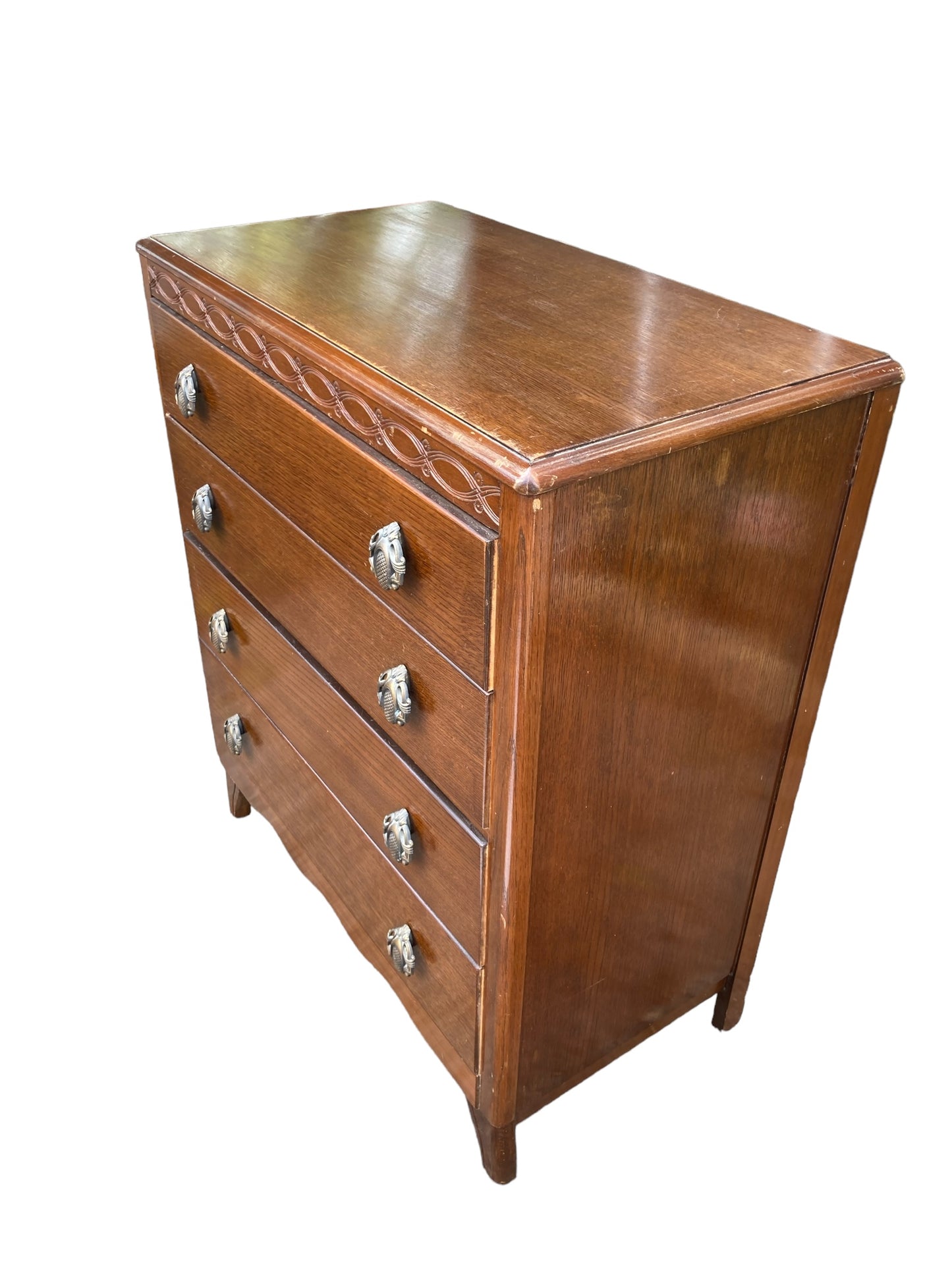 A Mid Century Harris Lebus Style Chest of Drawers Art Deco style handles.