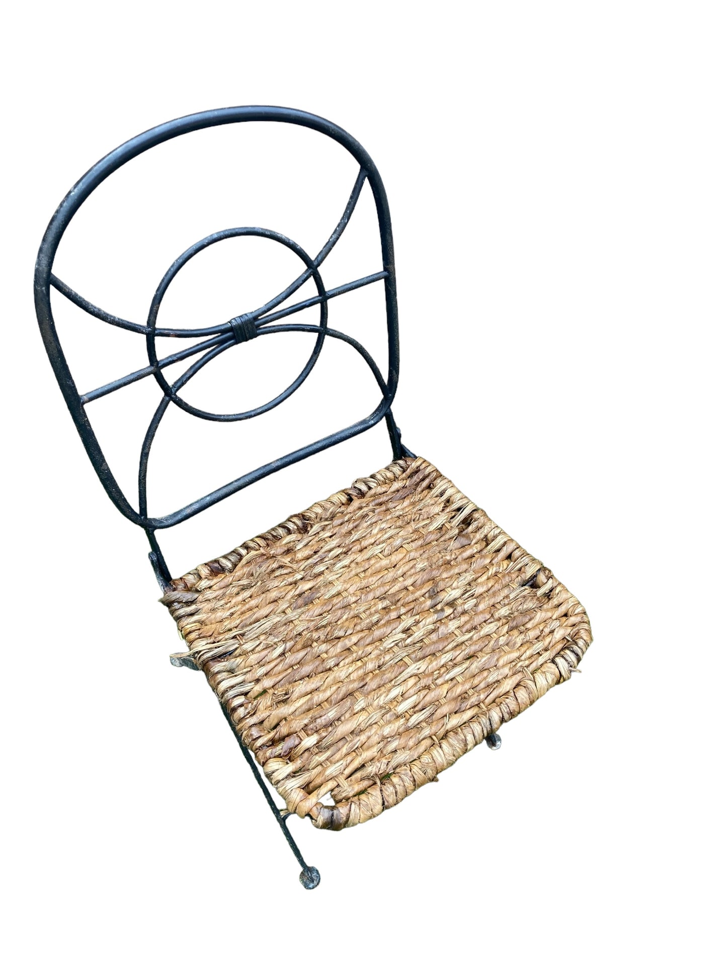 Set of 6 Vintage Folding Wrought Iron and Wicker Garden Chairs