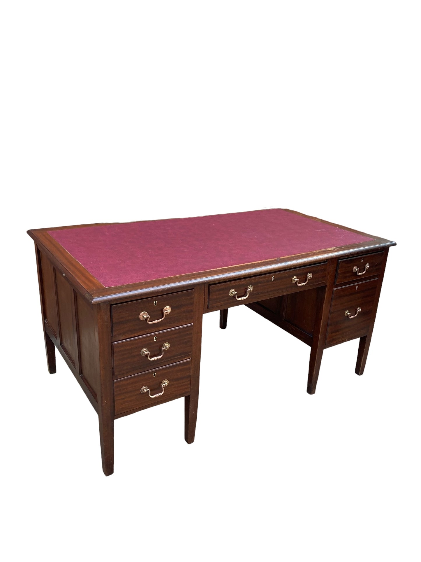 Large Mahogany Victorian Executive Desk, Ox Blood Faux Leather top