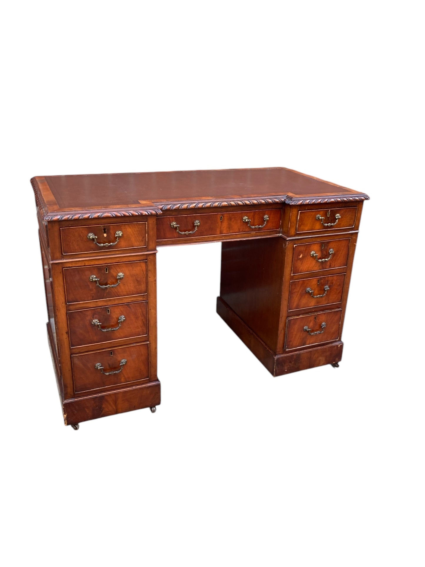 George III Style Mahogany 9 drawer Pedestal Desk.