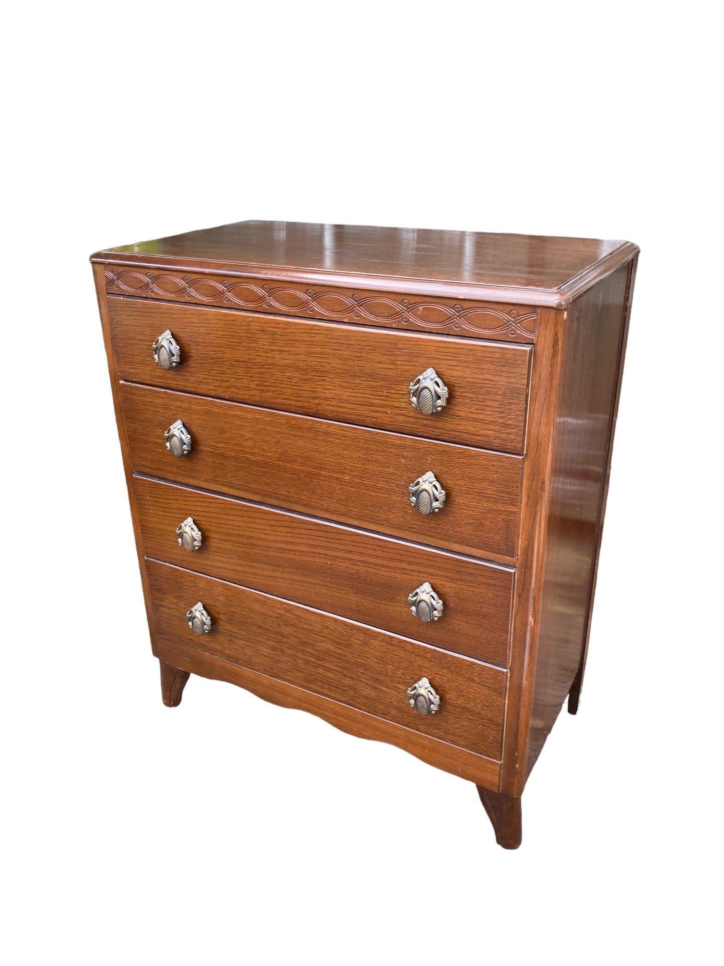 A Mid Century Harris Lebus Style Chest of Drawers Art Deco style handles.