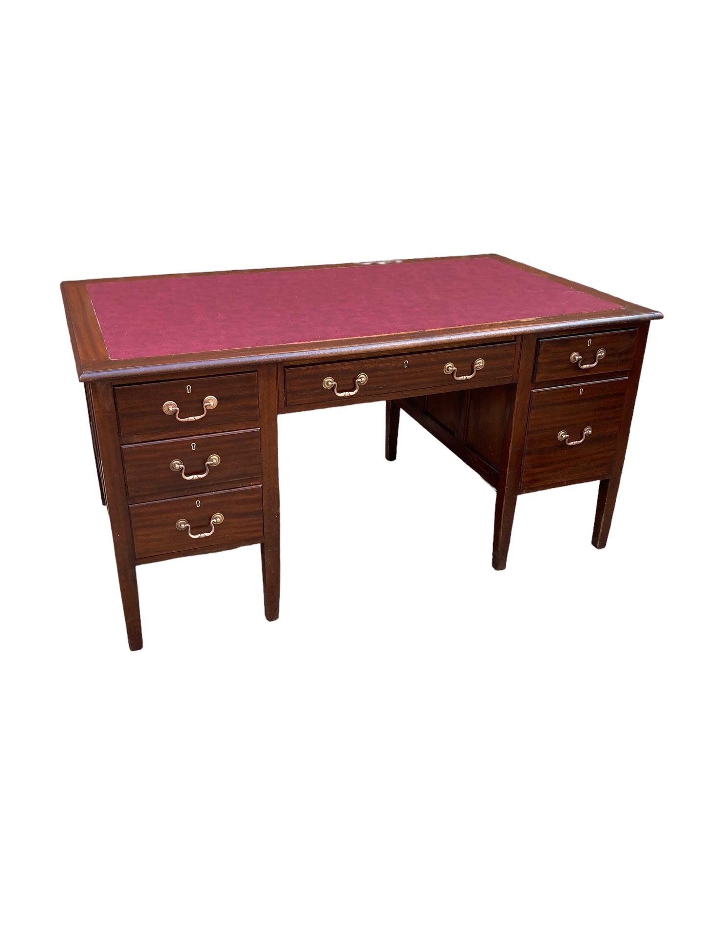 Large Mahogany Victorian Executive Desk, Ox Blood Faux Leather top