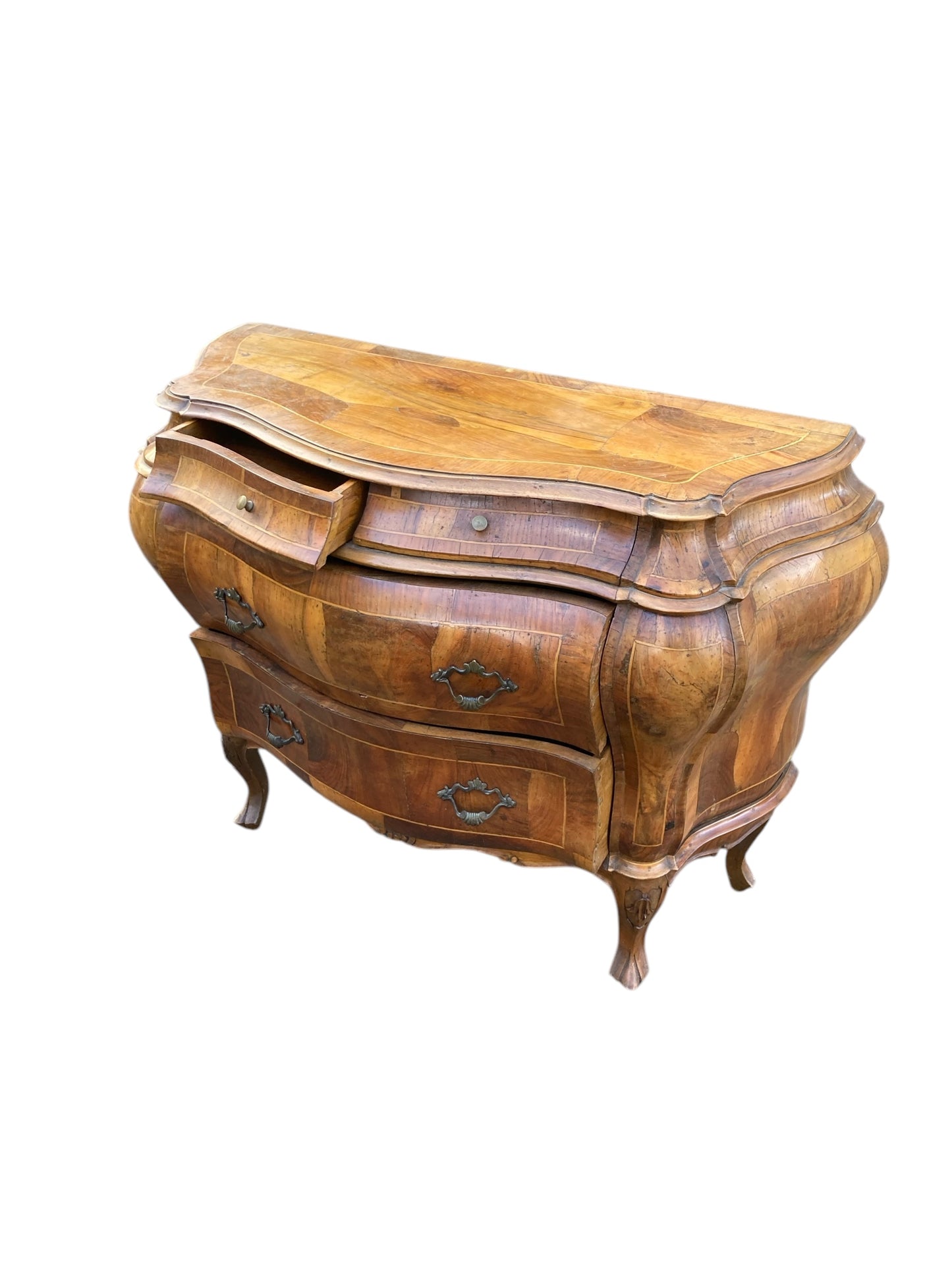 Italian Walnut Commode, chest of drawers 19th Century Bombe form