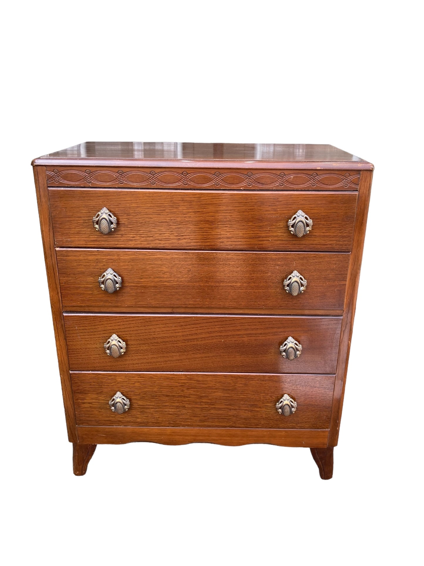 A Mid Century Harris Lebus Style Chest of Drawers Art Deco style handles.