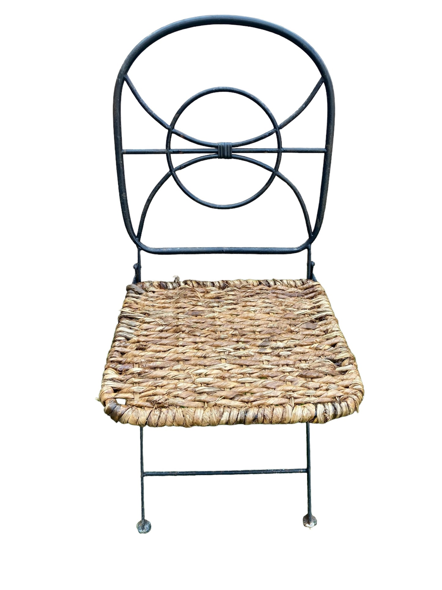 Set of 6 Vintage Folding Wrought Iron and Wicker Garden Chairs