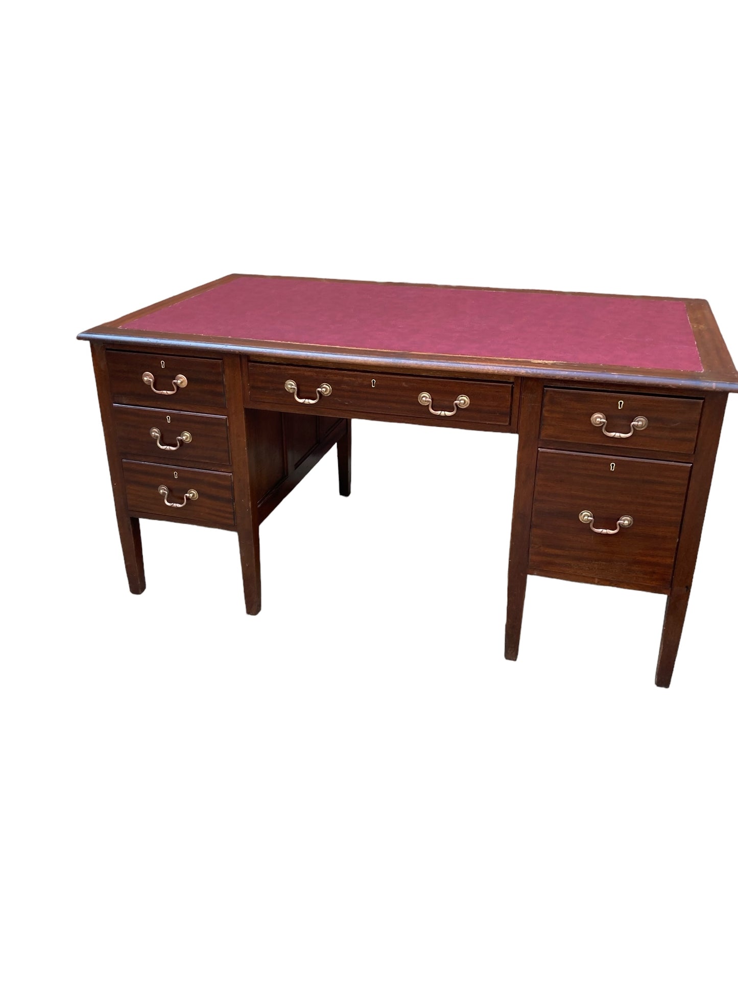 Large Mahogany Victorian Executive Desk, Ox Blood Faux Leather top