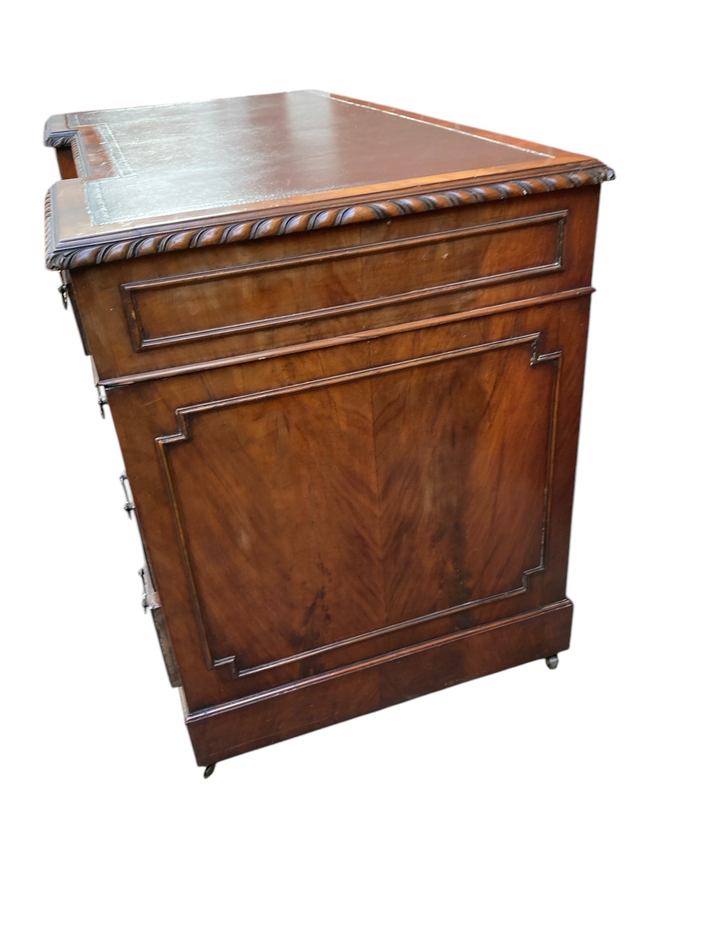 George III Style Mahogany 9 drawer Pedestal Desk.