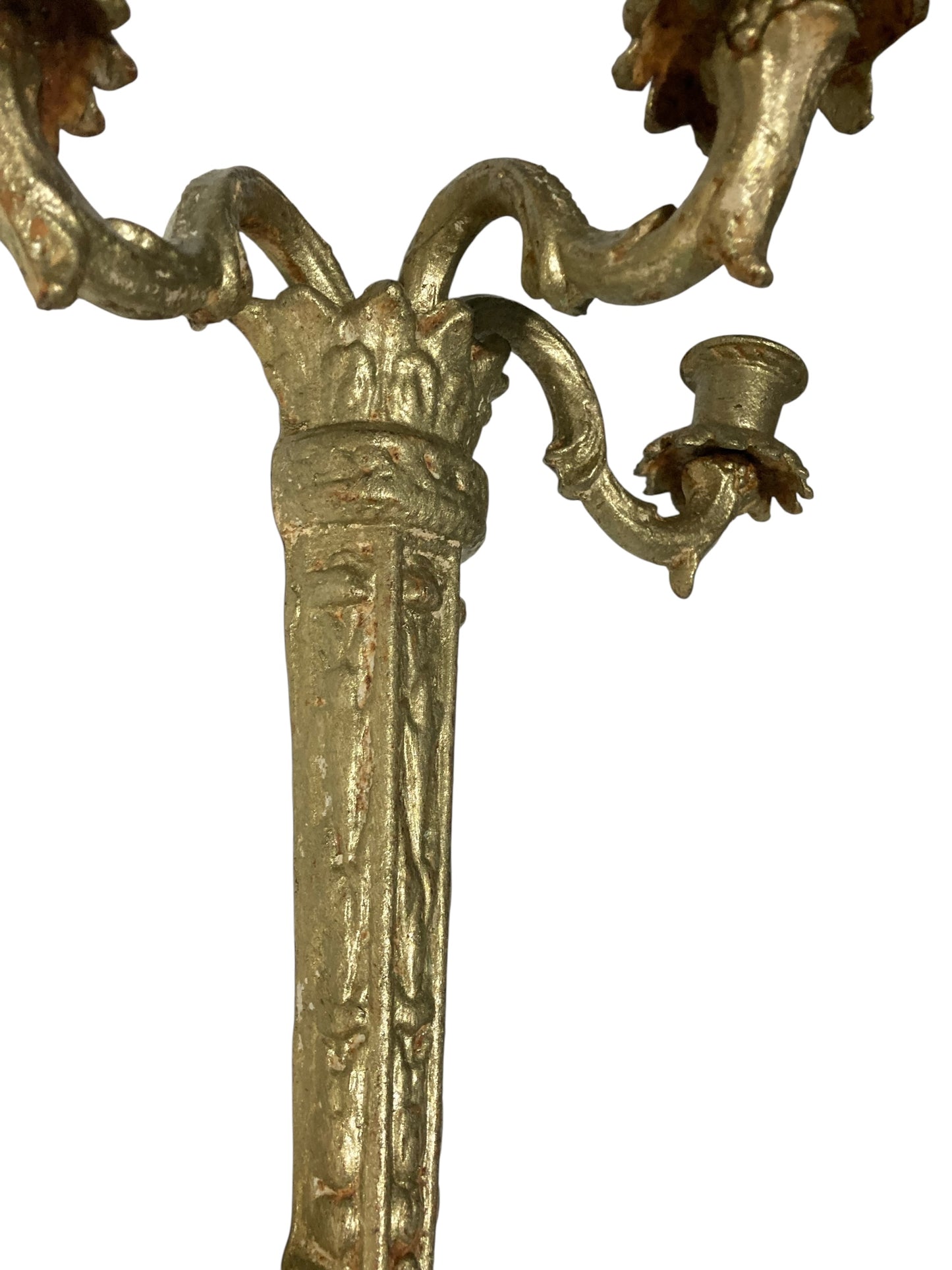 Pair of Ornate Reclaimed Cast Iron Wall Sconces Candelabra Gilt style Finish