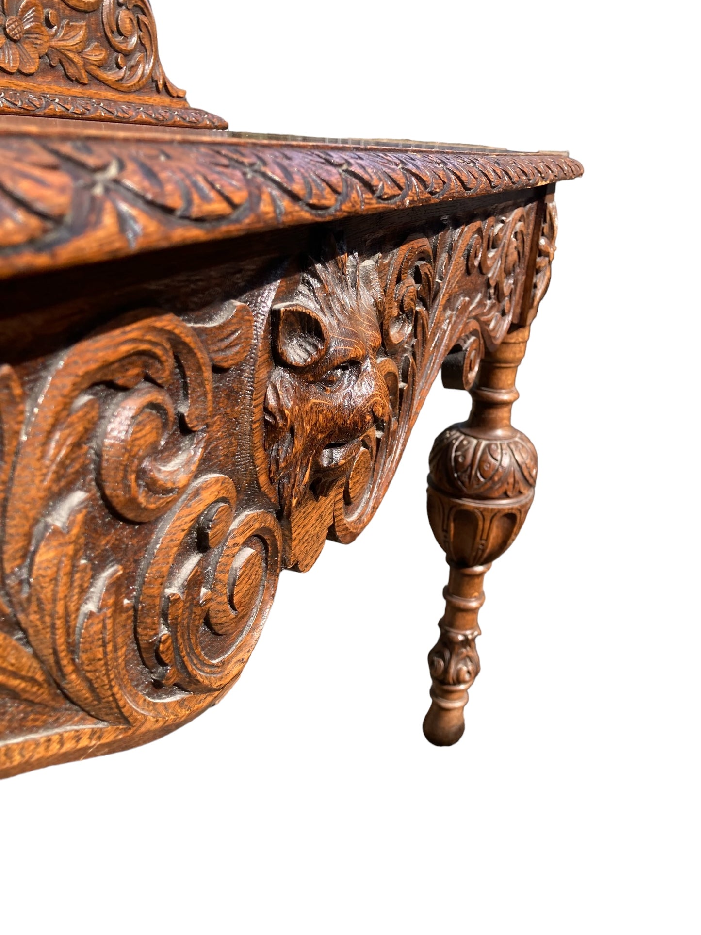 19th Century Victorian Carved Oak Sideboard or Hall Table, Lions Head Carvings