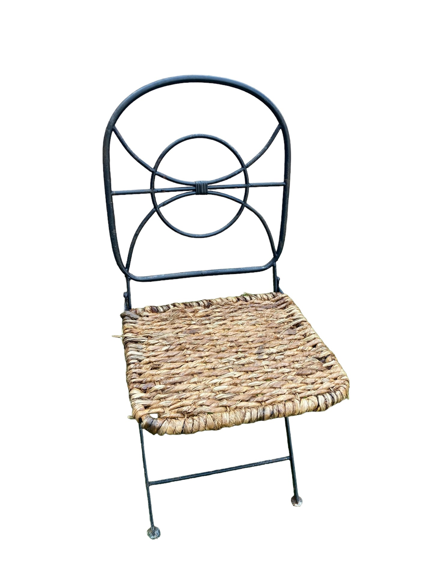 Set of 6 Vintage Folding Wrought Iron and Wicker Garden Chairs