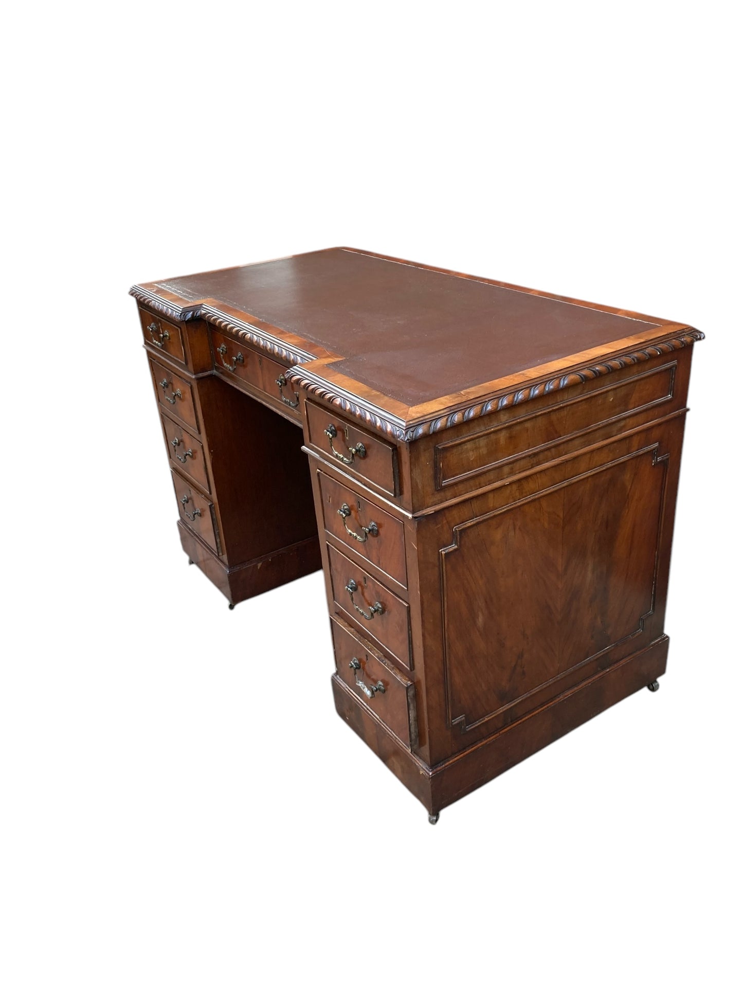 George III Style Mahogany 9 drawer Pedestal Desk.