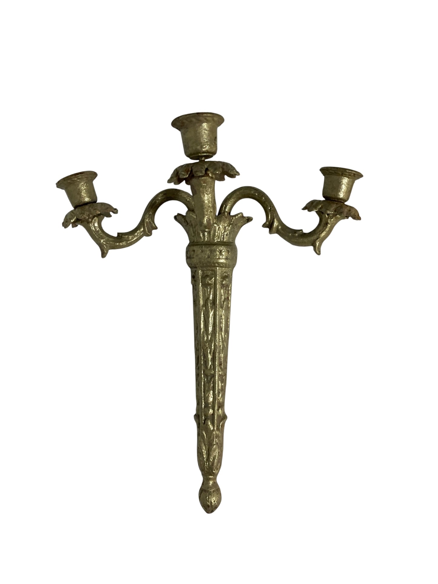 Pair of Ornate Reclaimed Cast Iron Wall Sconces Candelabra Gilt style Finish