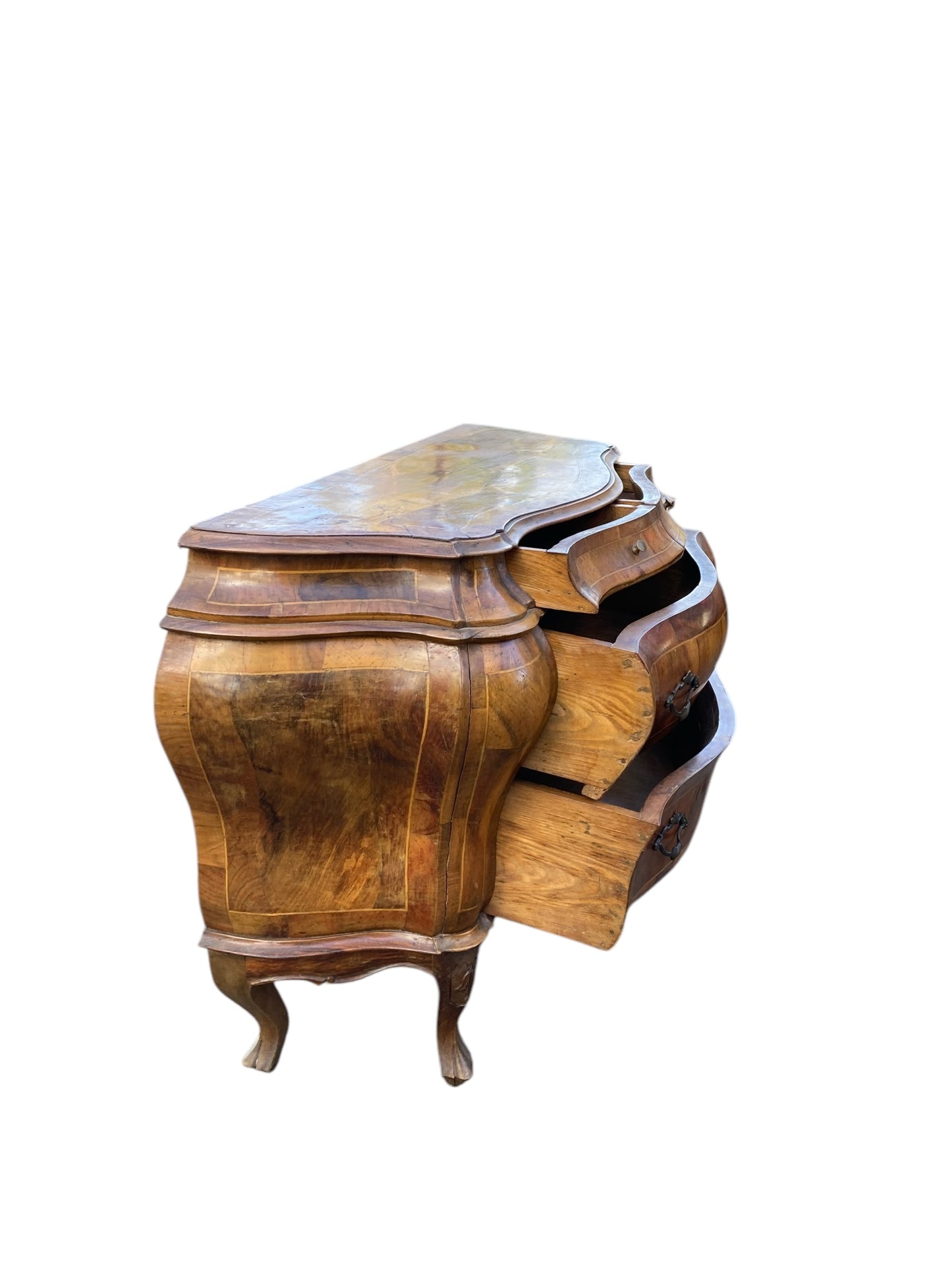 Italian Walnut Commode, chest of drawers 19th Century Bombe form