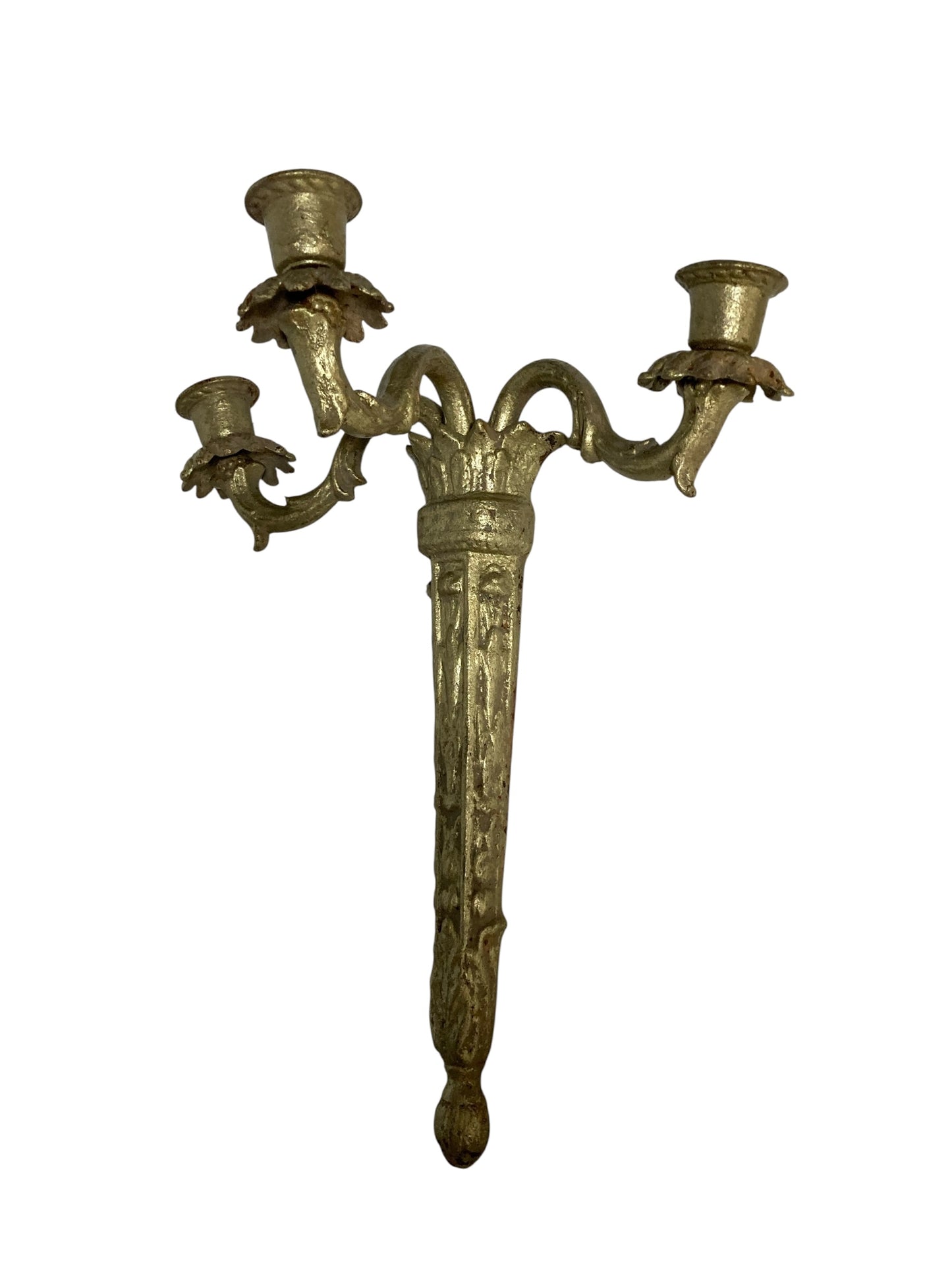 Pair of Ornate Reclaimed Cast Iron Wall Sconces Candelabra Gilt style Finish