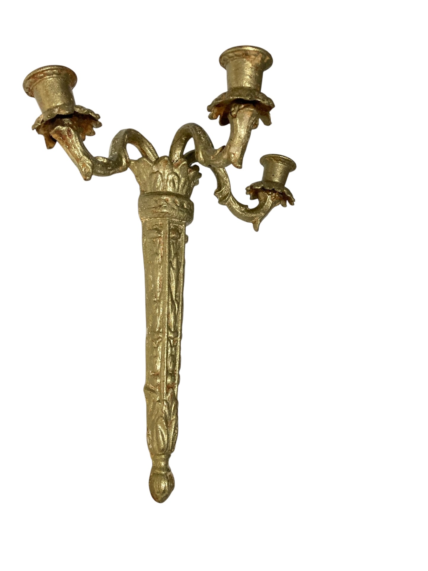 Pair of Ornate Reclaimed Cast Iron Wall Sconces Candelabra Gilt style Finish