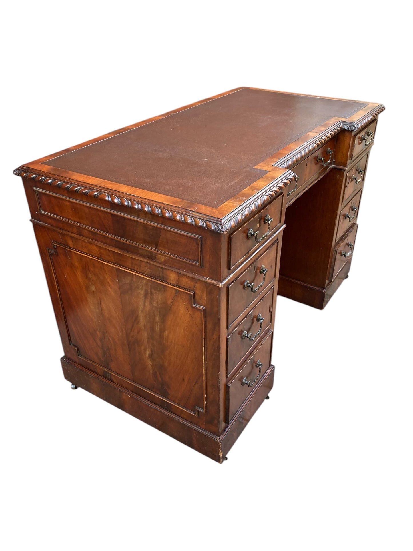 George III Style Mahogany 9 drawer Pedestal Desk.