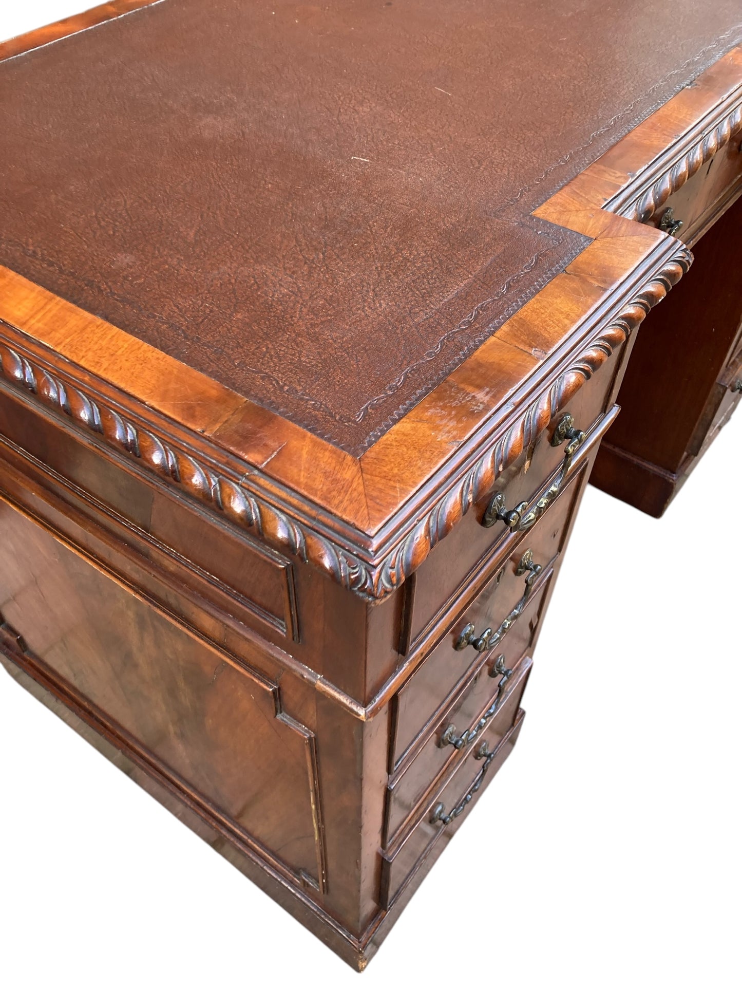 George III Style Mahogany 9 drawer Pedestal Desk.