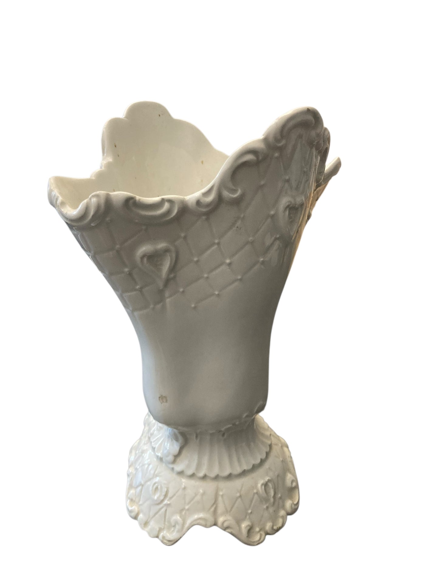 Italian Vintage white pedestal mantle vase or planter