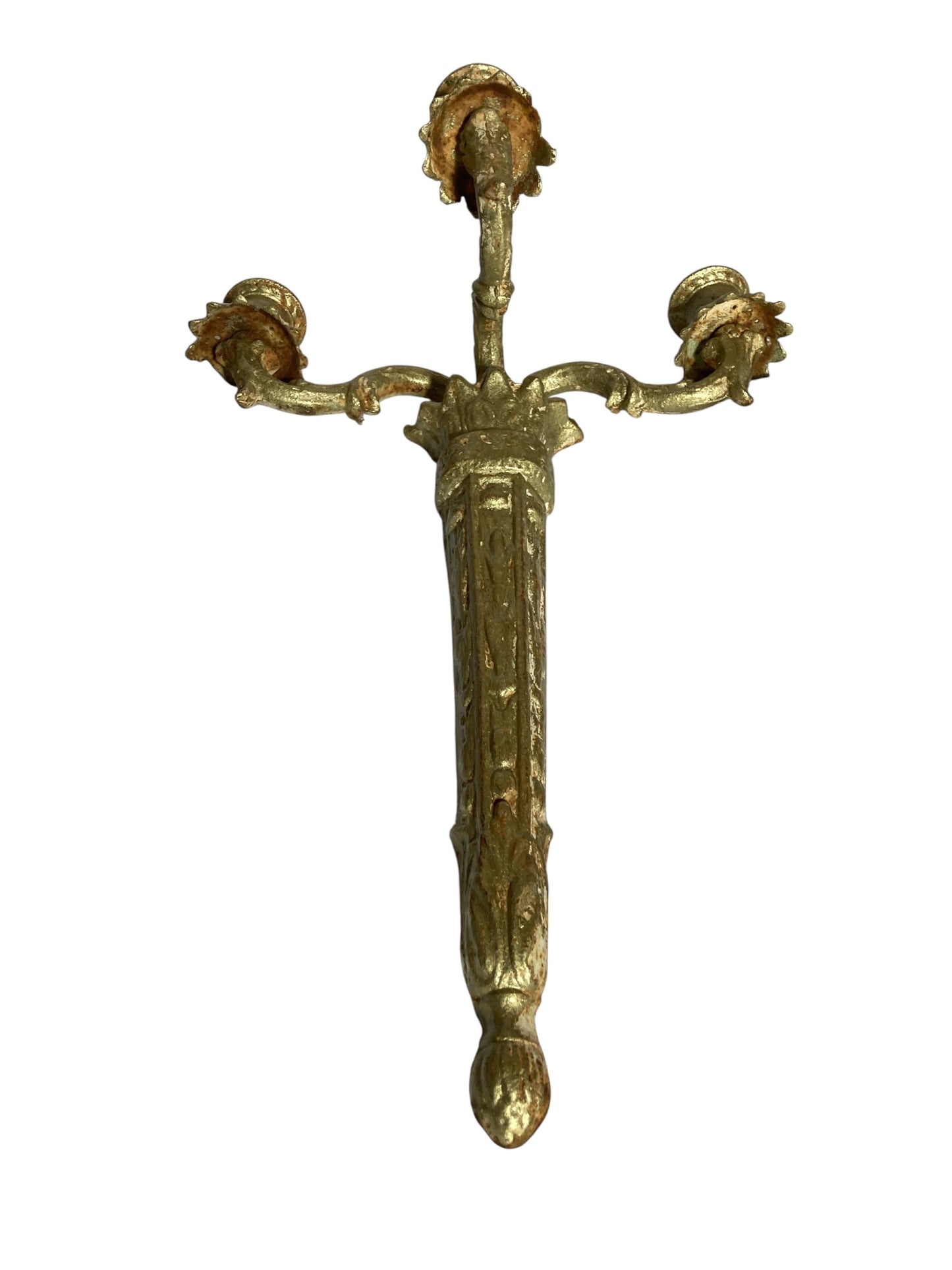 Pair of Ornate Reclaimed Cast Iron Wall Sconces Candelabra Gilt style Finish