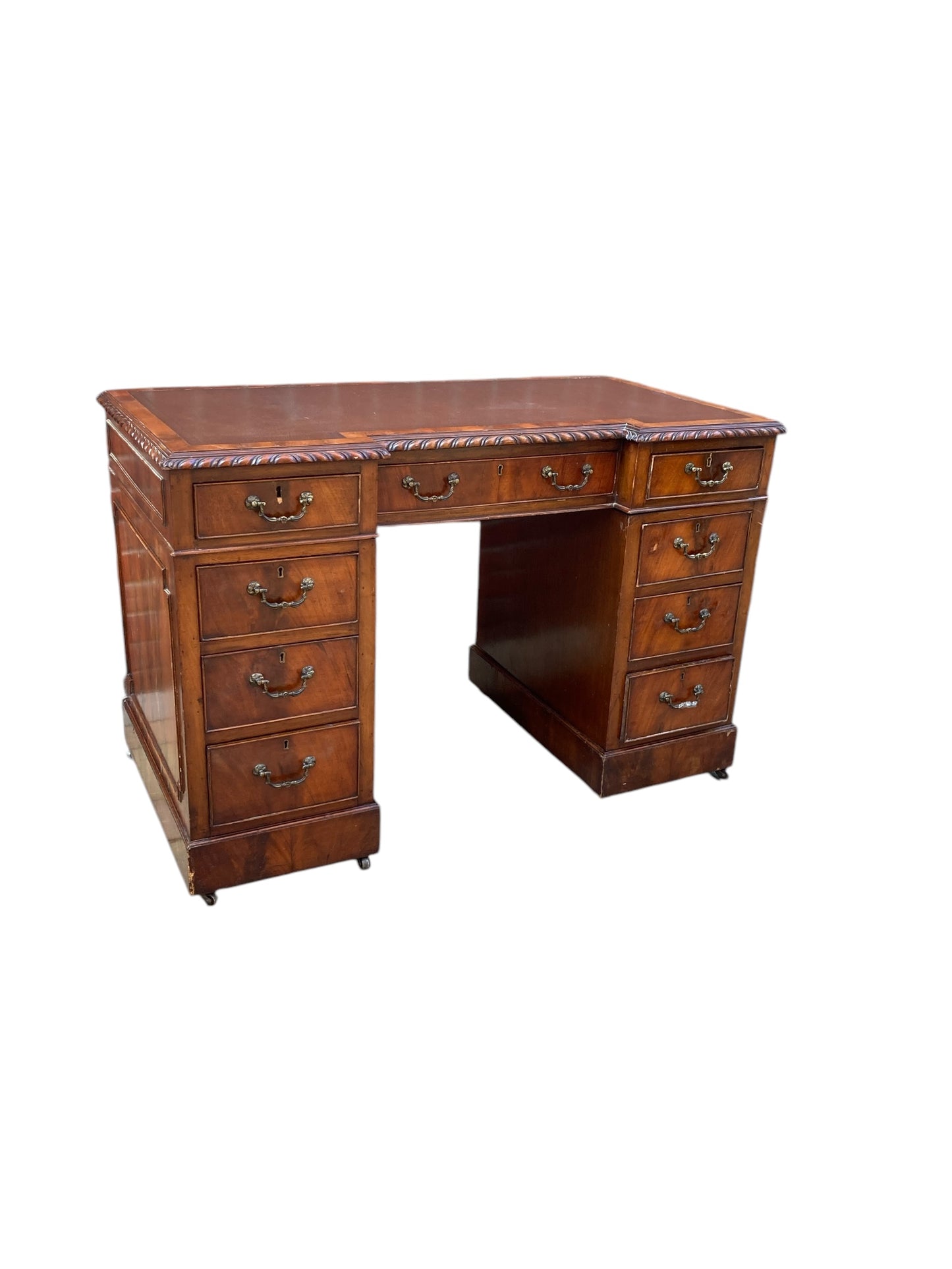 George III Style Mahogany 9 drawer Pedestal Desk.