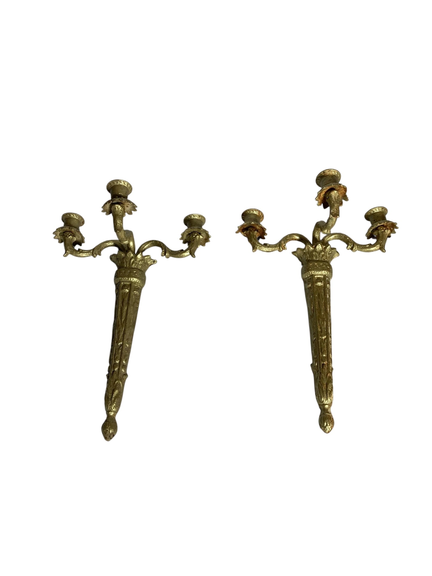 Pair of Ornate Reclaimed Cast Iron Wall Sconces Candelabra Gilt style Finish