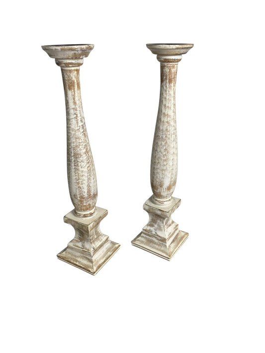 Pair of Modern Rustic Shabby Chic Candle Holders From Belgium Dry Scraped