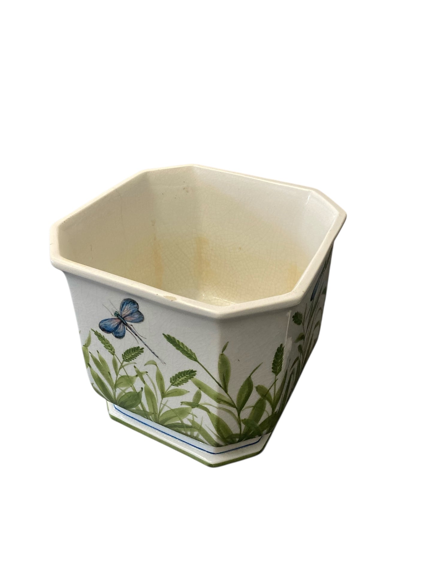 Italian Ceramic Flower or Plant Holder Planter Cachepot with Dragonfly Design