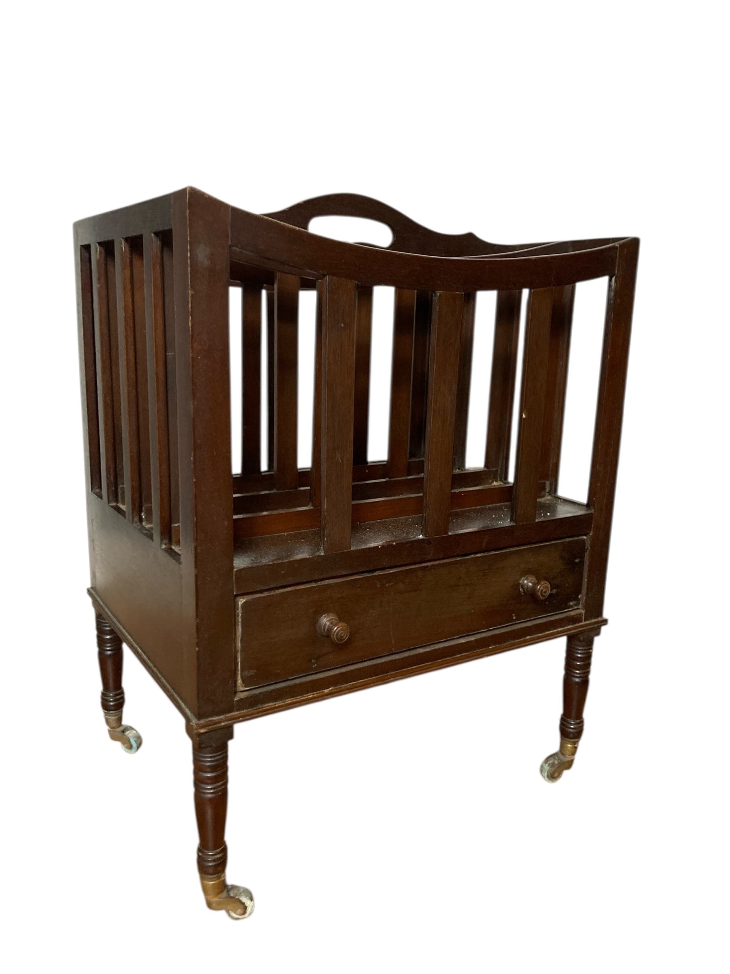 Antique Mahogany Canterbury Magazine or Paper Rack single drawer