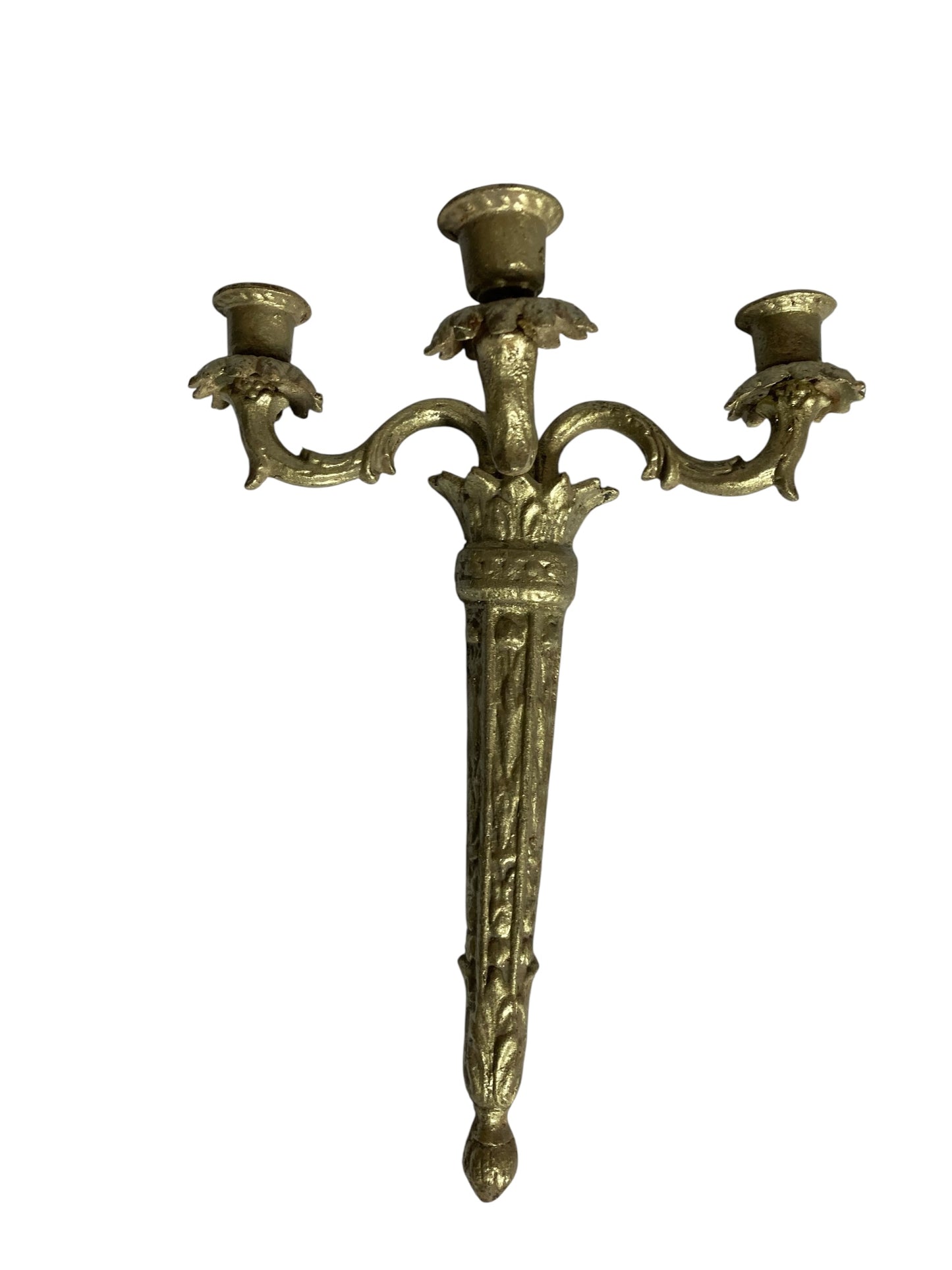 Pair of Ornate Reclaimed Cast Iron Wall Sconces Candelabra Gilt style Finish