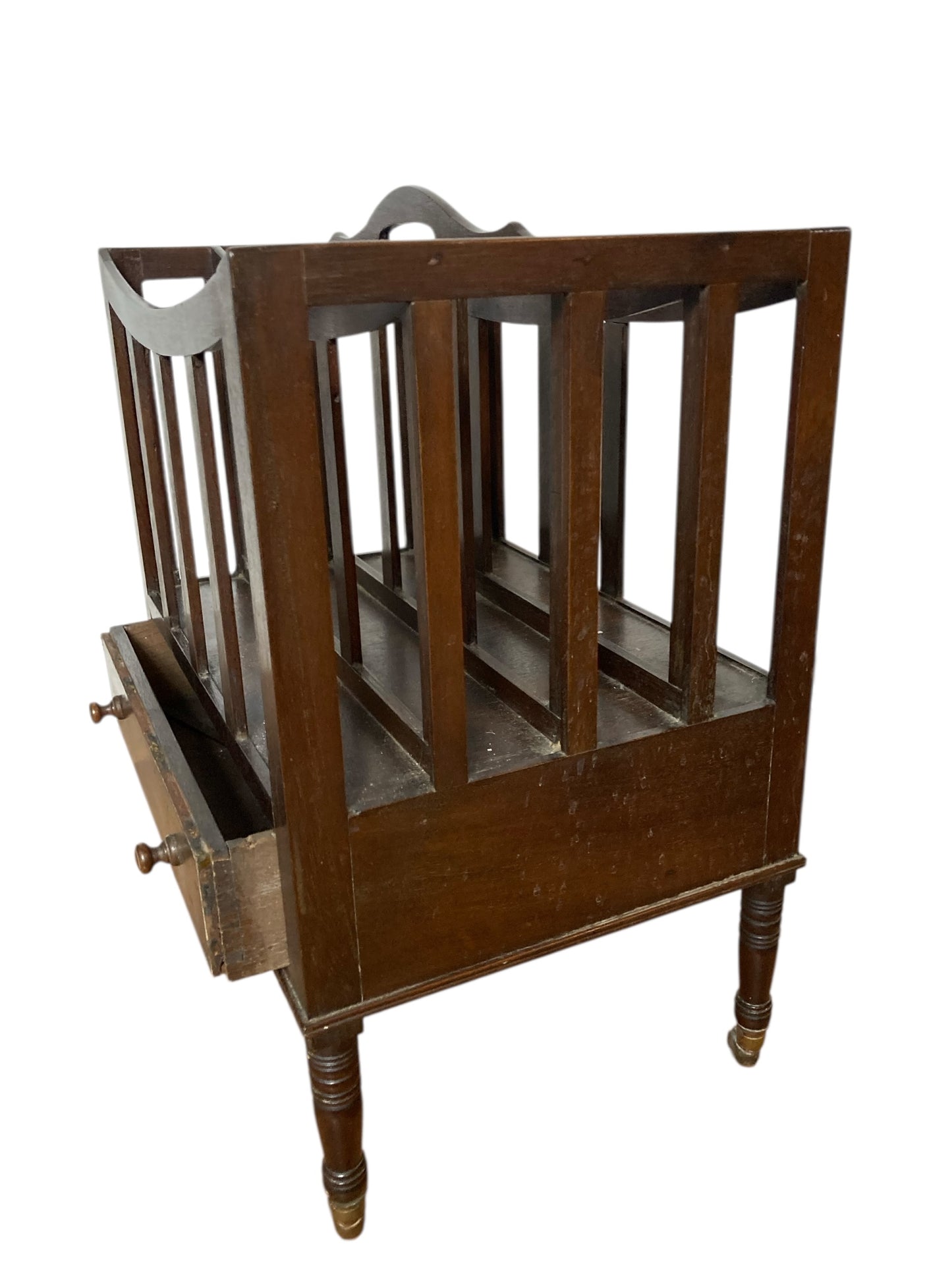 Antique Mahogany Canterbury Magazine or Paper Rack single drawer