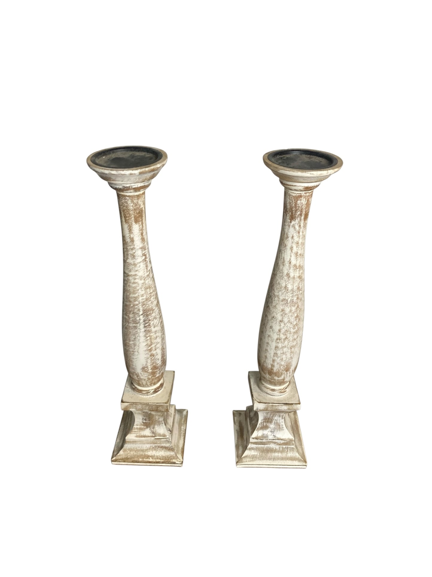 Pair of Modern Rustic Shabby Chic Candle Holders From Belgium Dry Scraped