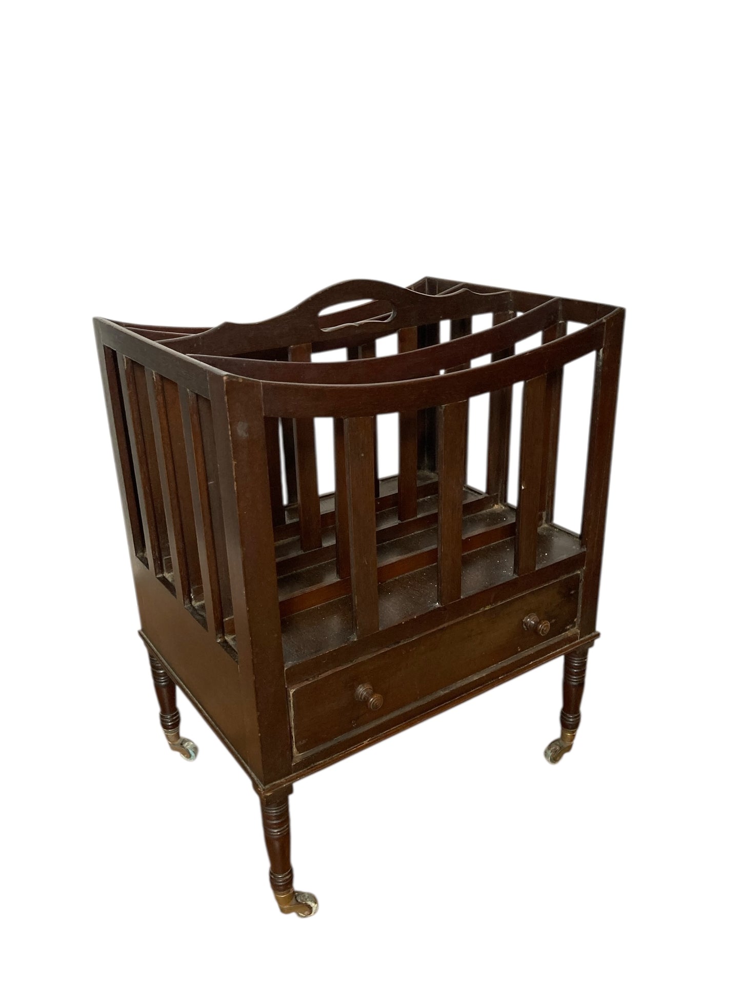 Antique Mahogany Canterbury Magazine or Paper Rack single drawer