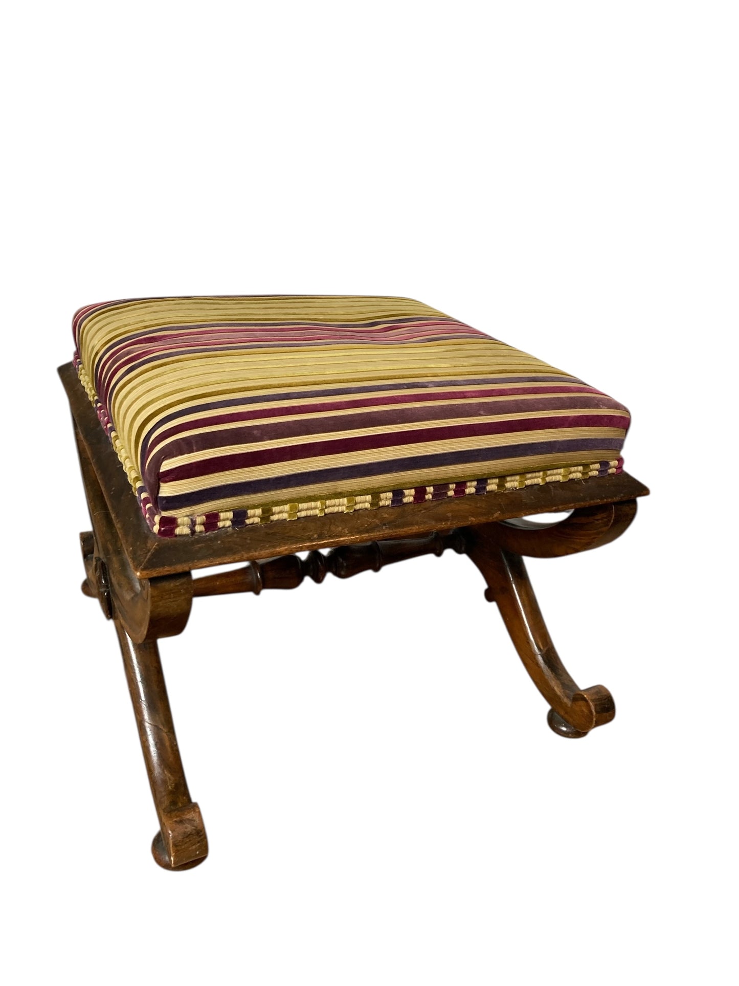 Antique Reupholstered Footsool Victorian Carved Legs
