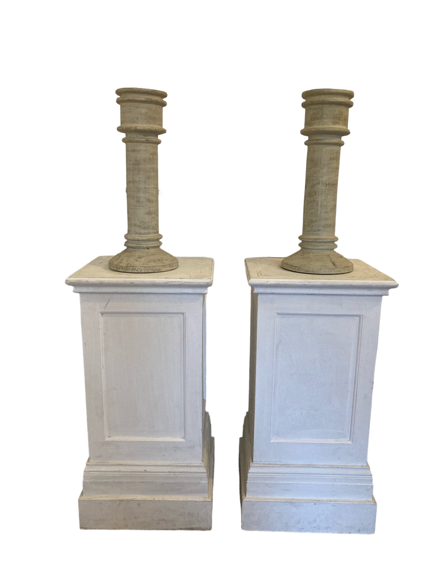 Pair Of Large Floor Standing Ceramic Floor Candle Holders