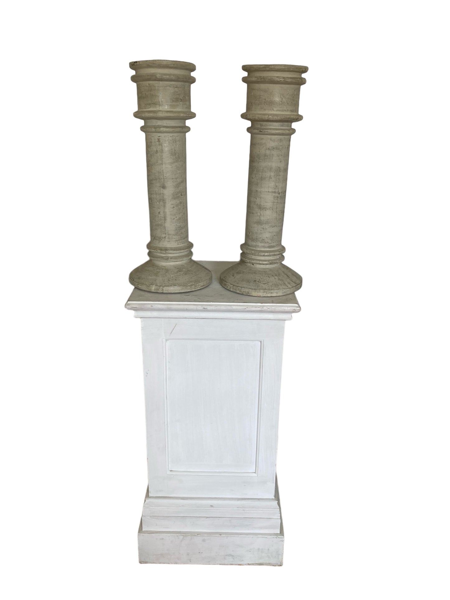 Pair Of Large Floor Standing Ceramic Floor Candle Holders